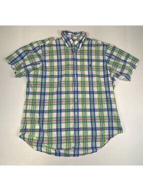 VTG Ralph Lauren Mens XL Shirt Classic Fit Short Sleeve Plaid Button Down
